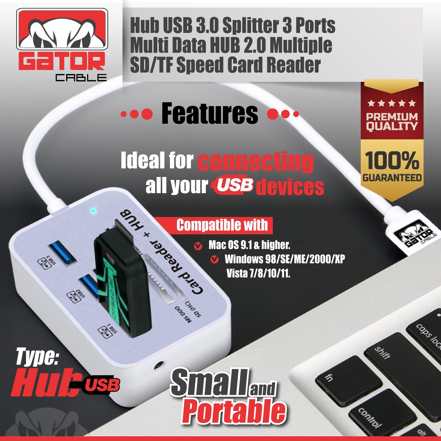 USB 3.1 HUB 3X USB-A 3.0 Port Multi Memory Card Reader MS Micro SD M2 TF Adapter