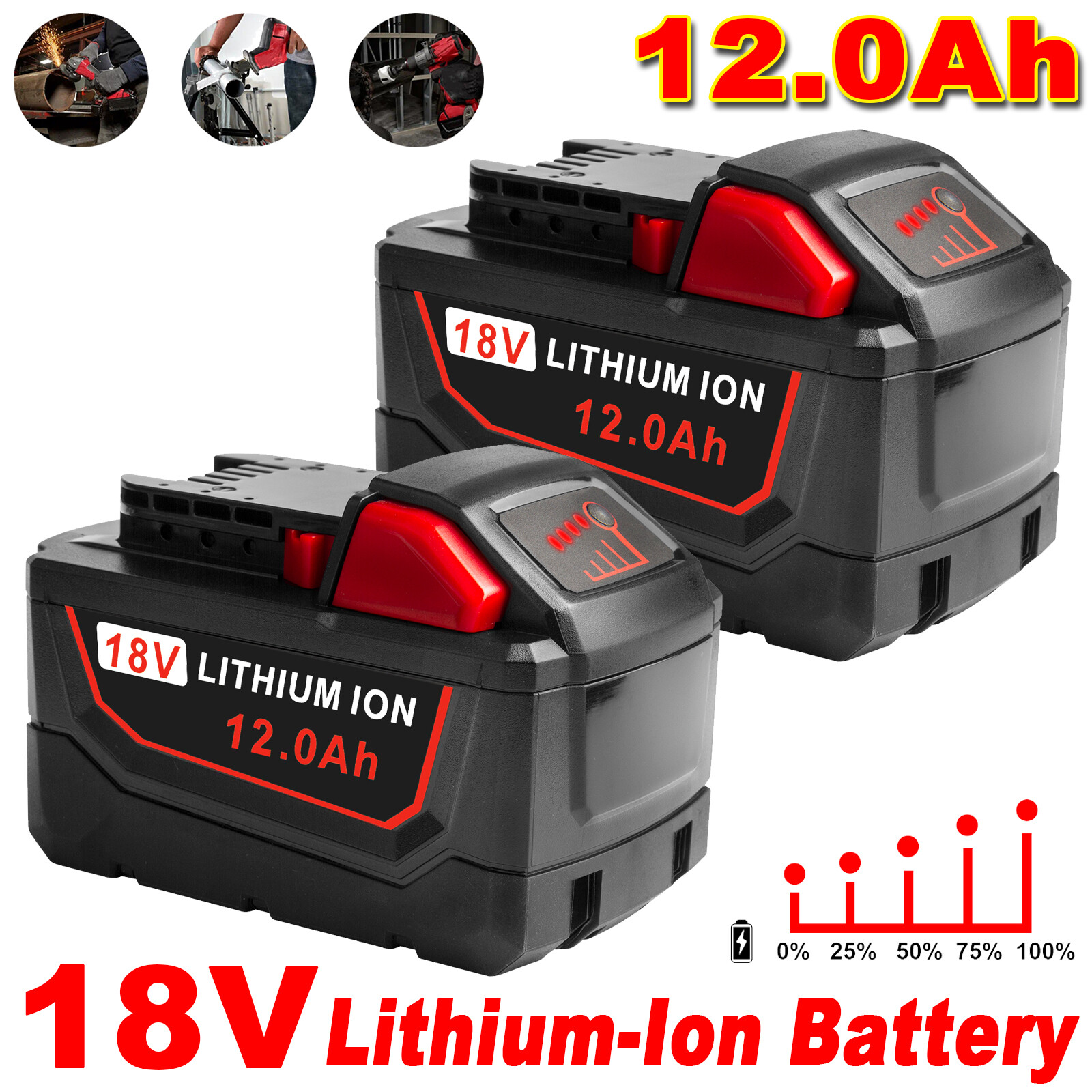2 Pack For Milwaukee 48-11-1860 M18 12.0Ah 18V High Capacity Battery/