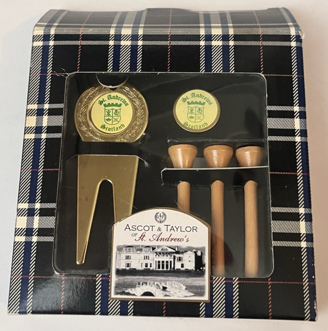 Ascot & Taylor Of St Andrew’s Gold Plated Repair Kit/Tees & Marker - New In Pack