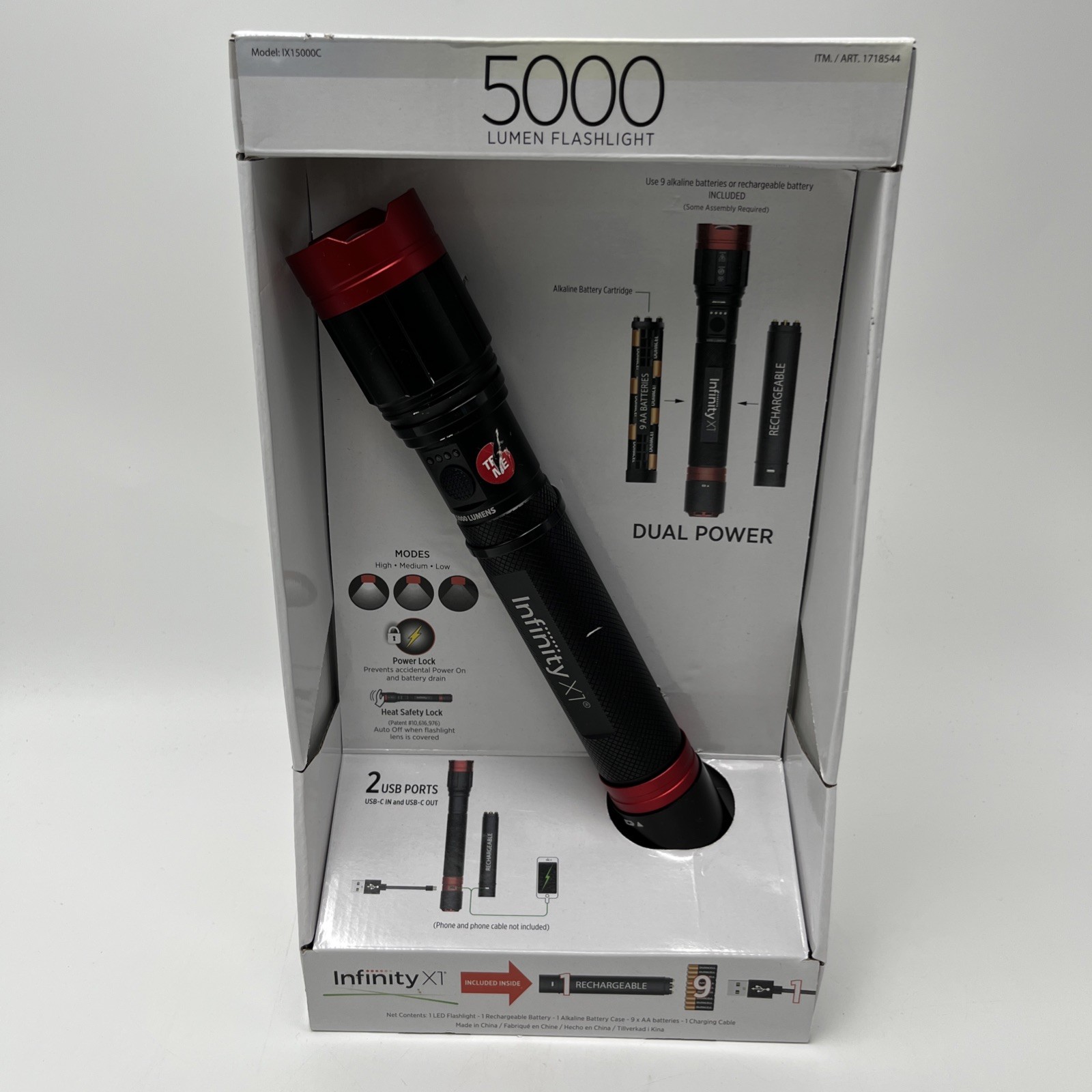 Infinity X1 5000C Dual Power Rechargeable LED Flashlight 5000 Lumen w/Box