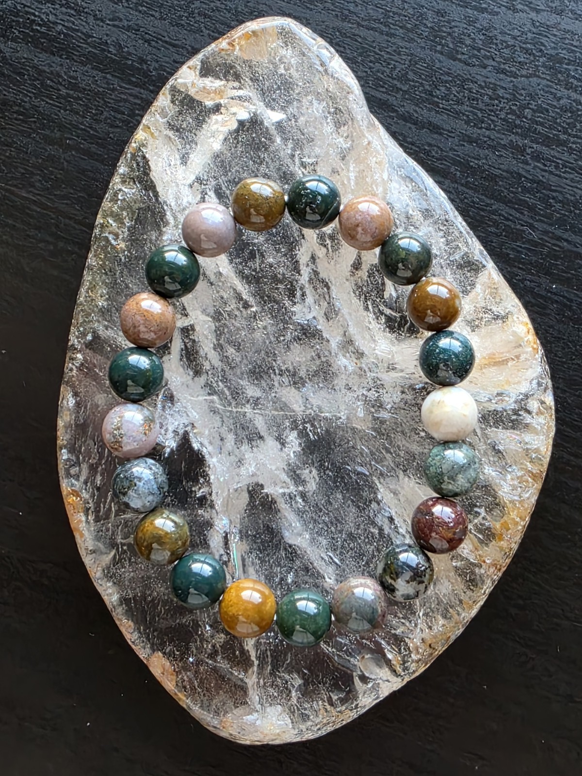 9mm Ocean Jasper Beaded Crystal Bracelet 7" Stretchy Colorful