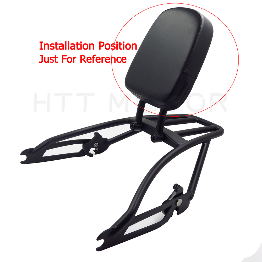 Black Rectangular Backrest Sissy Bar Cushion Pad For Kawasaki Honda Suzuki Harle