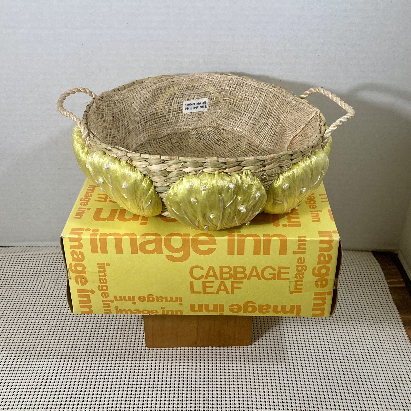 Vintage Sears Image Inn Straw Basket 10" x 10" No. 2125914 Cabbage Leaf NOS