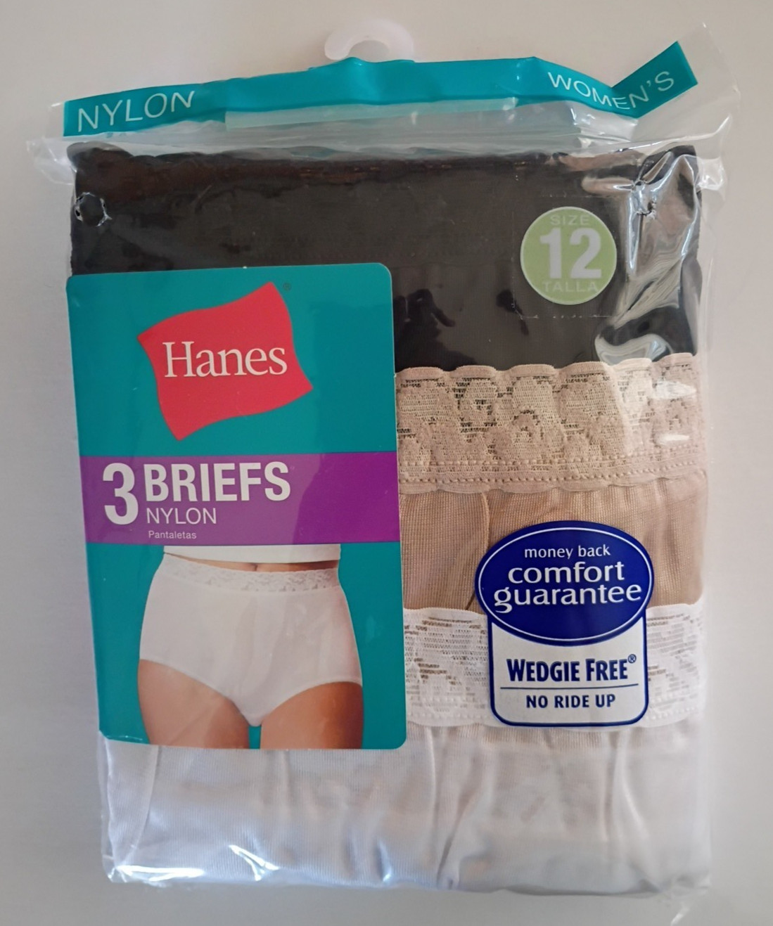 Women's Hanes Briefs Panties Assorted Size 12 XXL Nylon w/Cotton Liner 3 Pr NWT