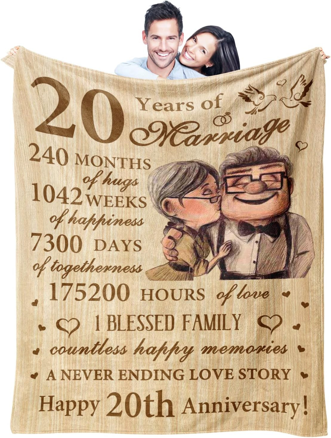 20Th Anniversary Wedding Blanket Gifts for Couple Him Her Wife Husband, 20 Year