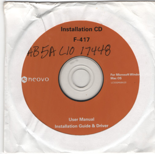 Neovo F-417 LCD Computer Monitor Drivers and Documentation CD-ROM (2005)