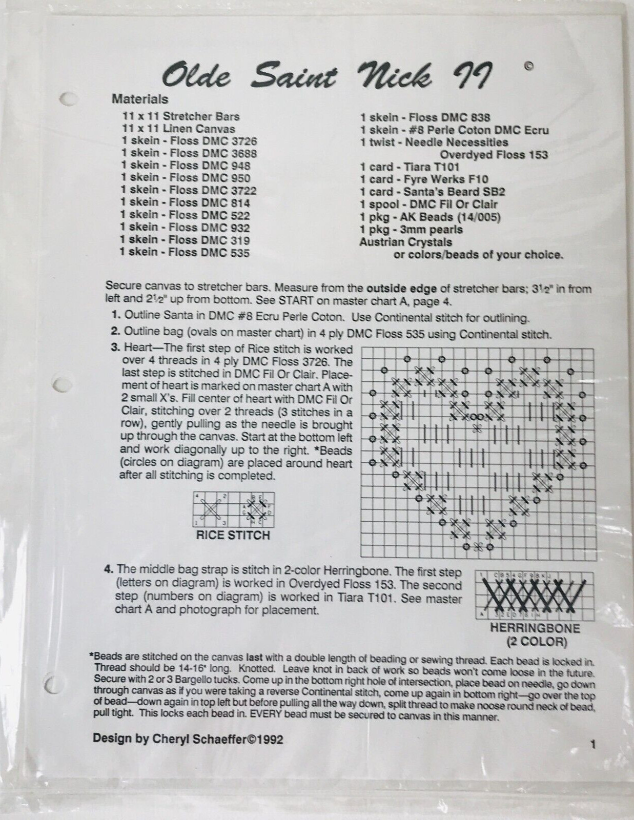 Susan Portra Designs OLDE SAINT NICK II Needlepoint Pattern & Instructions VTG