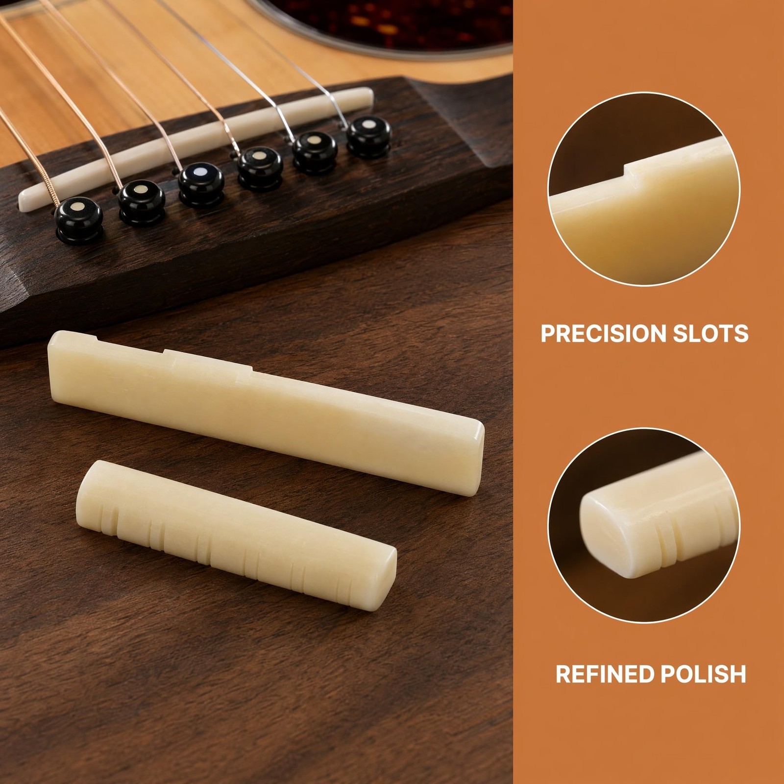 Miwayer 12 String Acoustic Bridge Guitar Unbleached Bone Saddle and Nut Made ...