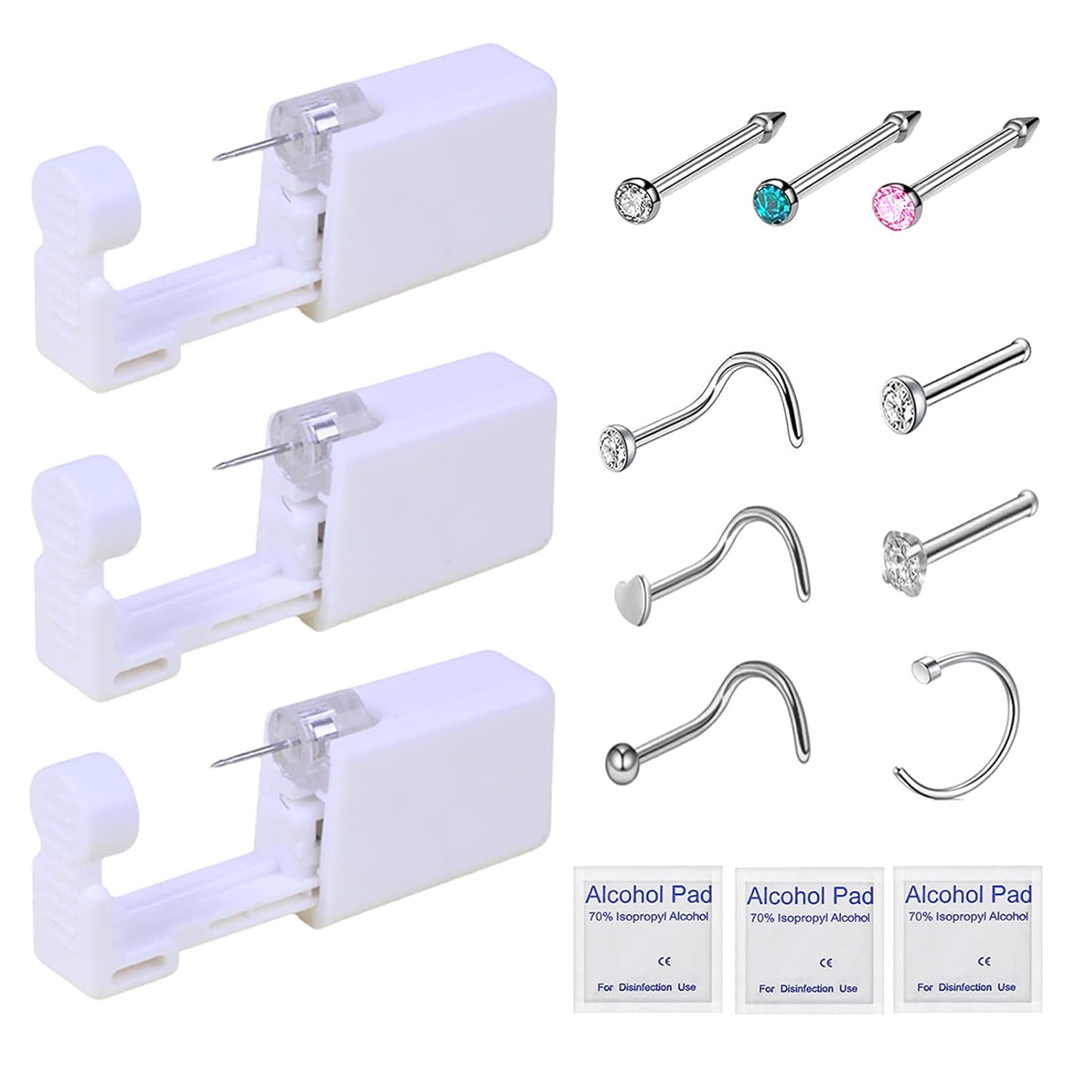 Hyjlpaf Nose Piercing Kit With 3 Colorful Studs And 6 Rings Painless Use