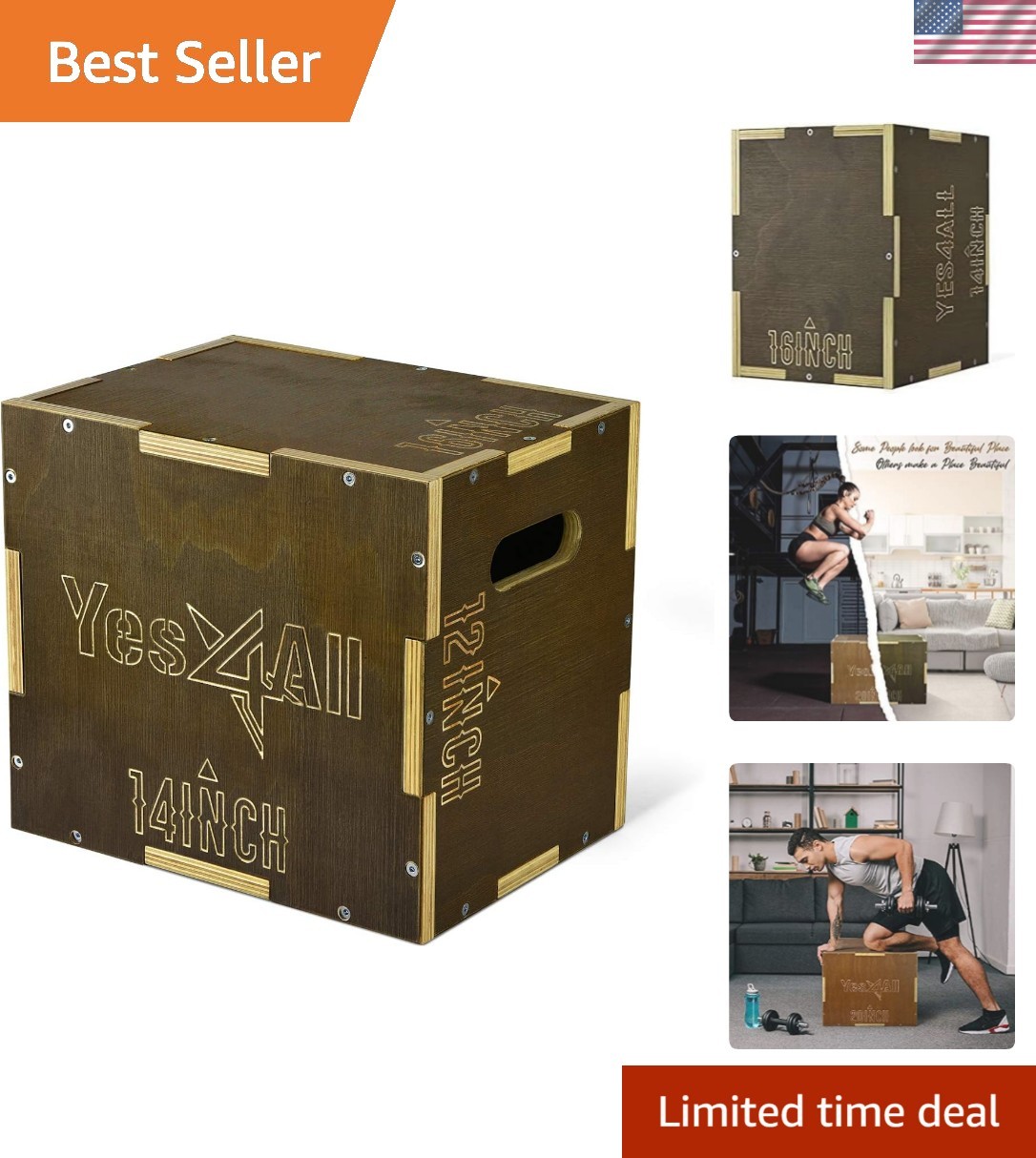 3-in-1 Vintage Wooden Plyo Box - Home Gym Essentials for All Skill Levels