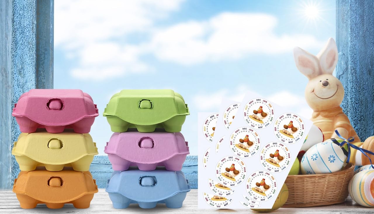 Half Dozen Egg Cartons 30 Pack, Colorful Blank Natural Pulp Egg Holder
