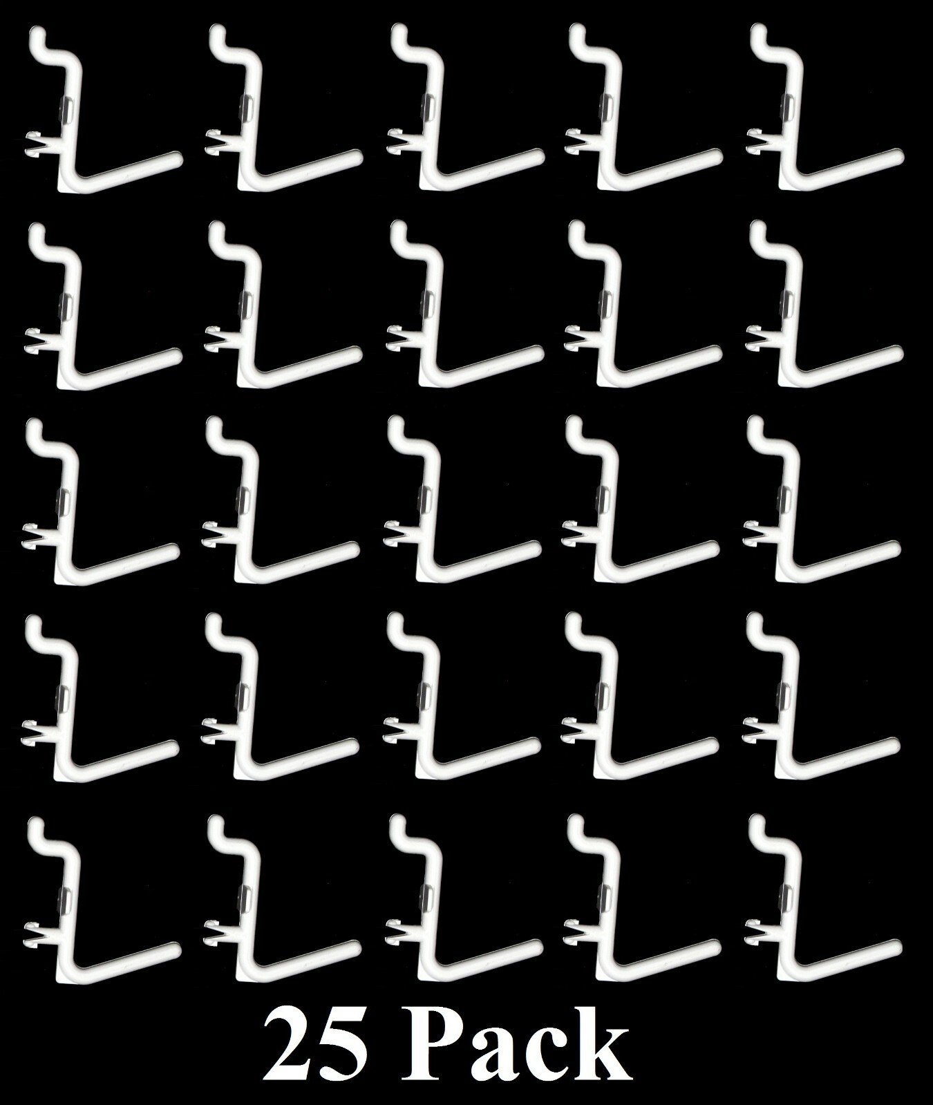 Plastic White L Style Peg Board Hook Kit 25 Pack Tool PEGBOARD NOT INCLUDED