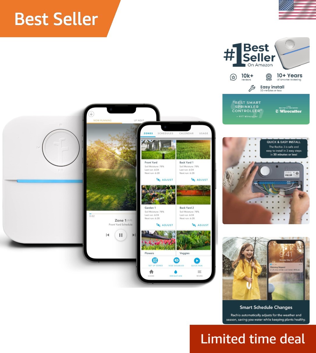 App-Controlled 8-Zone Smart Sprinkler - Automatic Scheduling & Rain Smart Skips