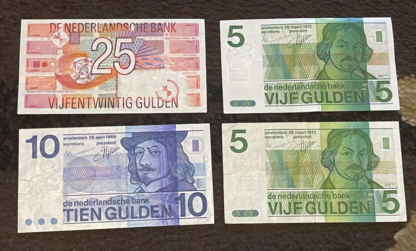 Netherlands - Group of (4) Older Banknotes (5, 10, 25 Gulden)