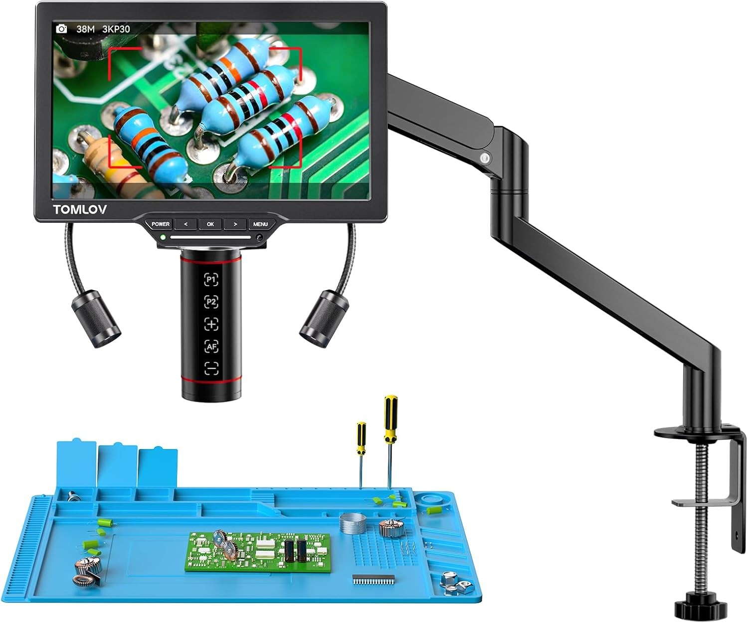 TOMLOV Digital Microscope Autofocus Coin Microscope Soldering Video Microscope