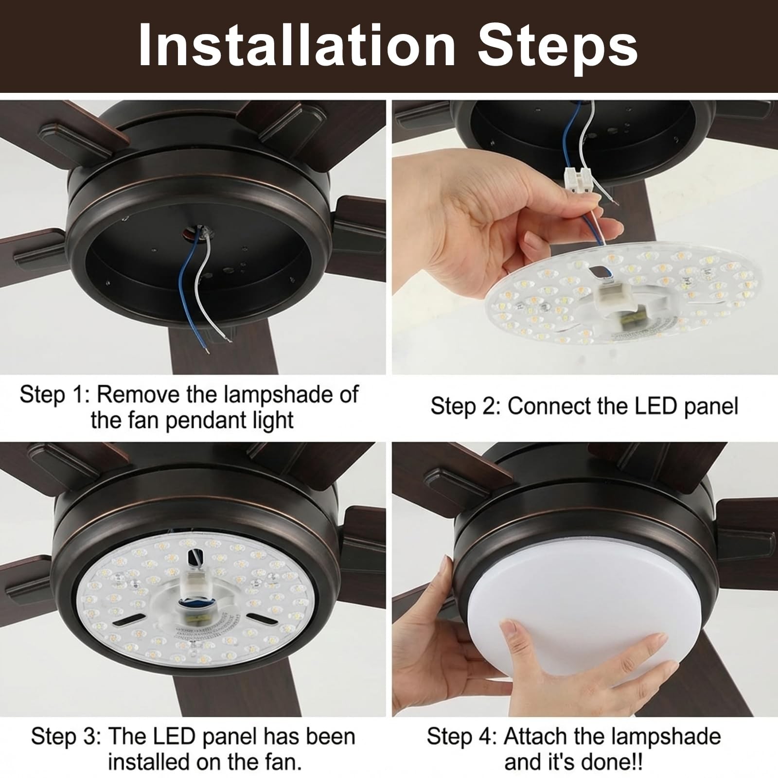 Ceiling Fan Light , 6.2" Dimmable Panel with 3 Color Temperature Options 3000...