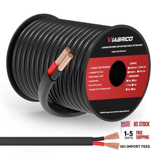 14 Gauge 2 Conductor Electrical Wire, 14 AWG 2.08mm PVC Cord, 14AWG-30FT
