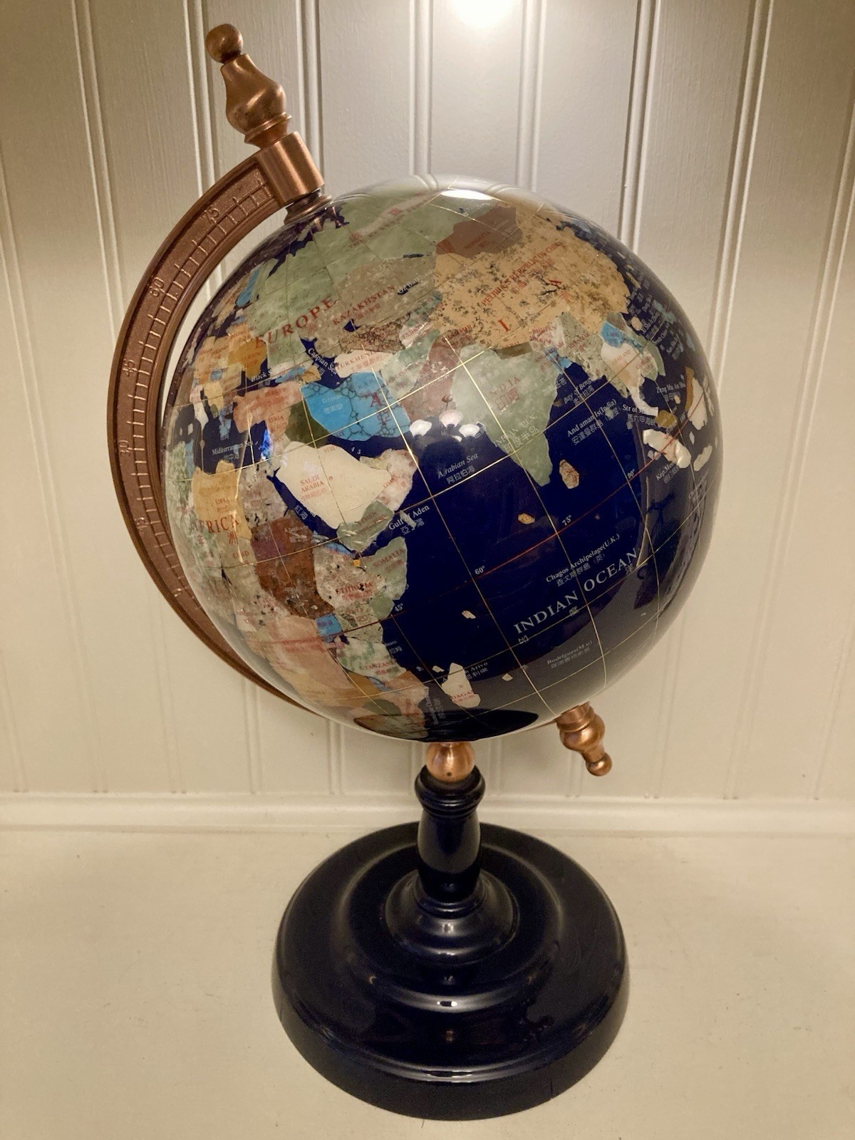 Blue Lapis Lazuli 17”  Gemstone Table Top Globe W/ Copper Stand
