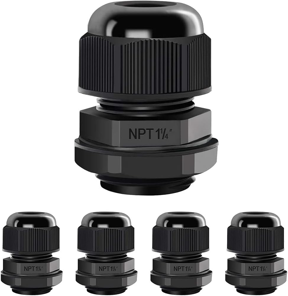 5 Pack NPT 1-1/4" Cable Glands Waterproof Adjustable 24-32Mm Cable Connectors Bl