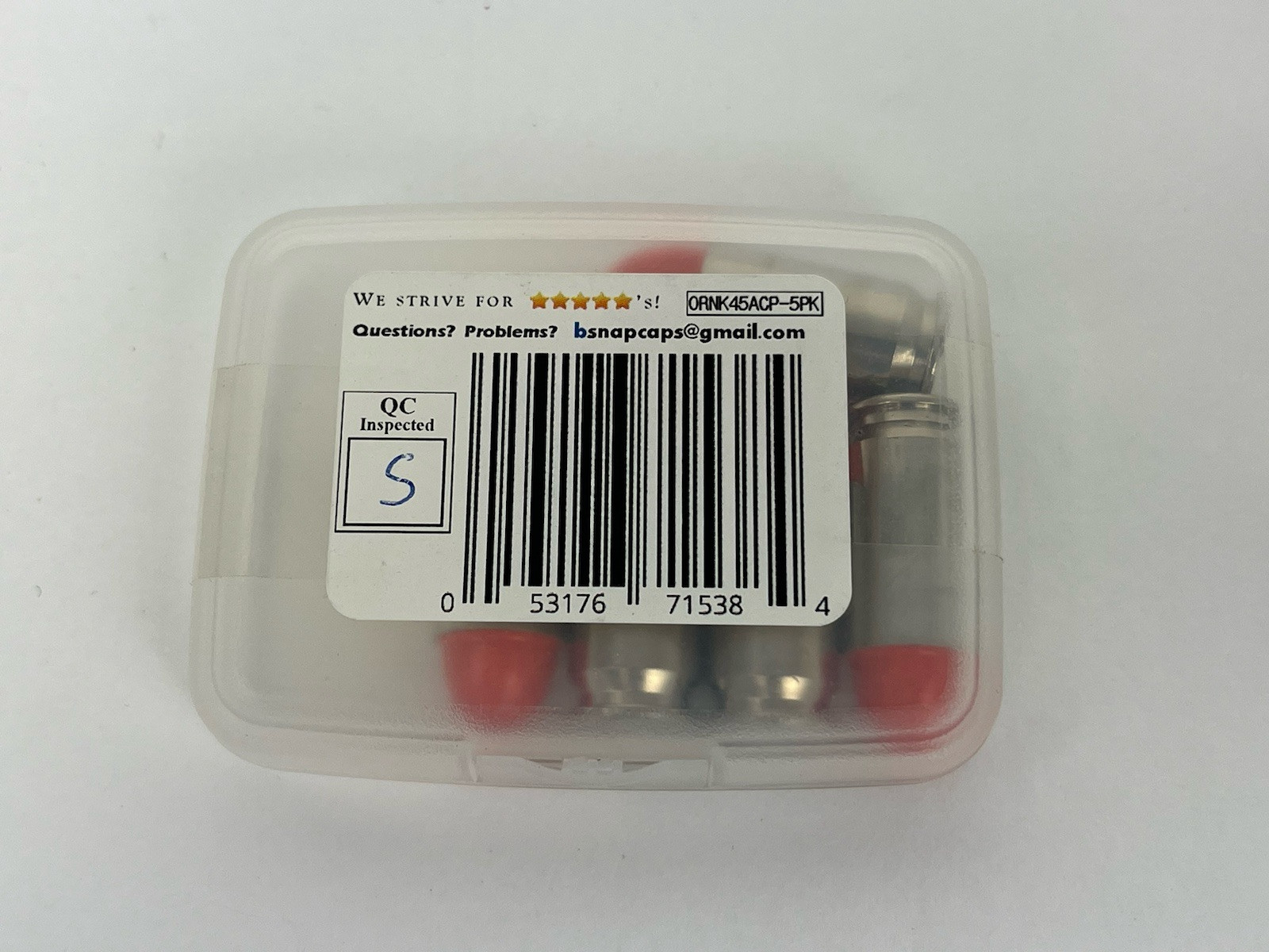 B's Dry Fire Snap Caps - Dummy Rounds .45 ACP Training Caps (5 Pack) Orange Tip