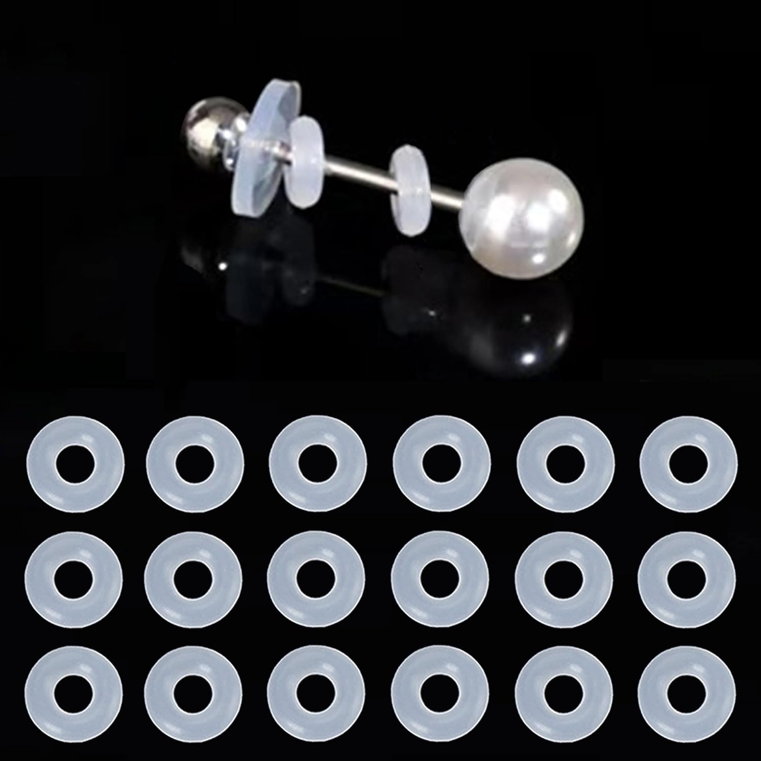 0.28 Inch Silicone Earring Backs Stopper Rings for Piercings, Clear Discs Rings