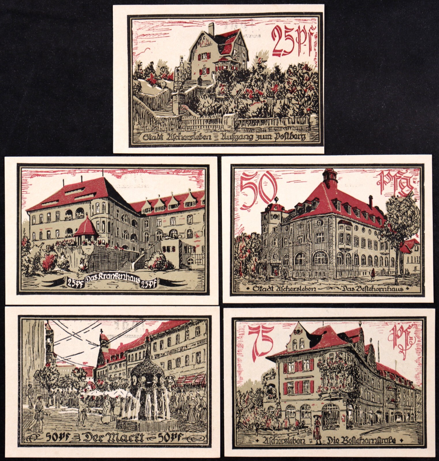 ASCHERSLEBEN 1921 "Architectural Highlights" Complete Series German Notgeld