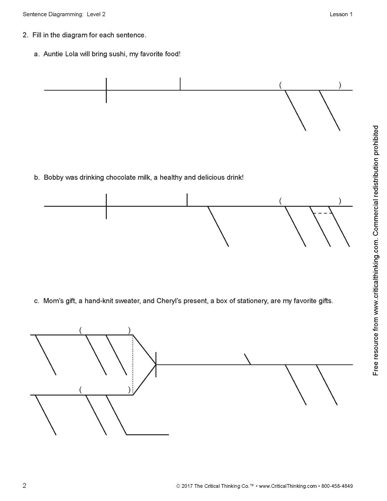 Sentence Diagramming Level 2 Workbook - Learn Sentence Structure for Grades 7+
