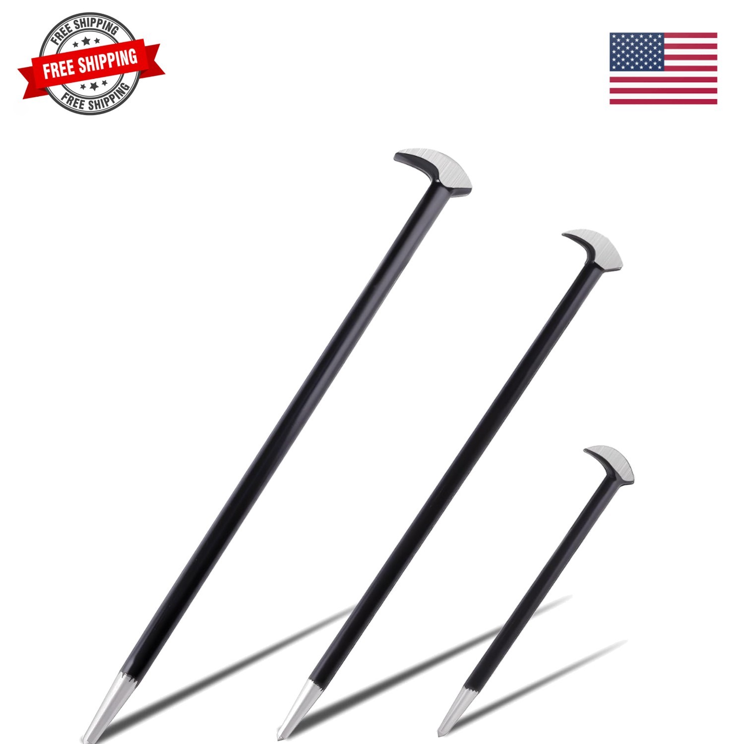 3PCS Rolling Head Pry Bar Set Heavy Duty Indexing Pry Bar Set for Automotive ...
