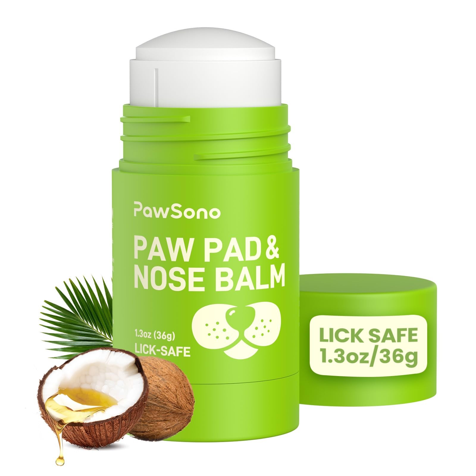 PawSono Lick-Safe Dog Paw & Nose Balm with Coconut Oil | 1.3 oz, Green