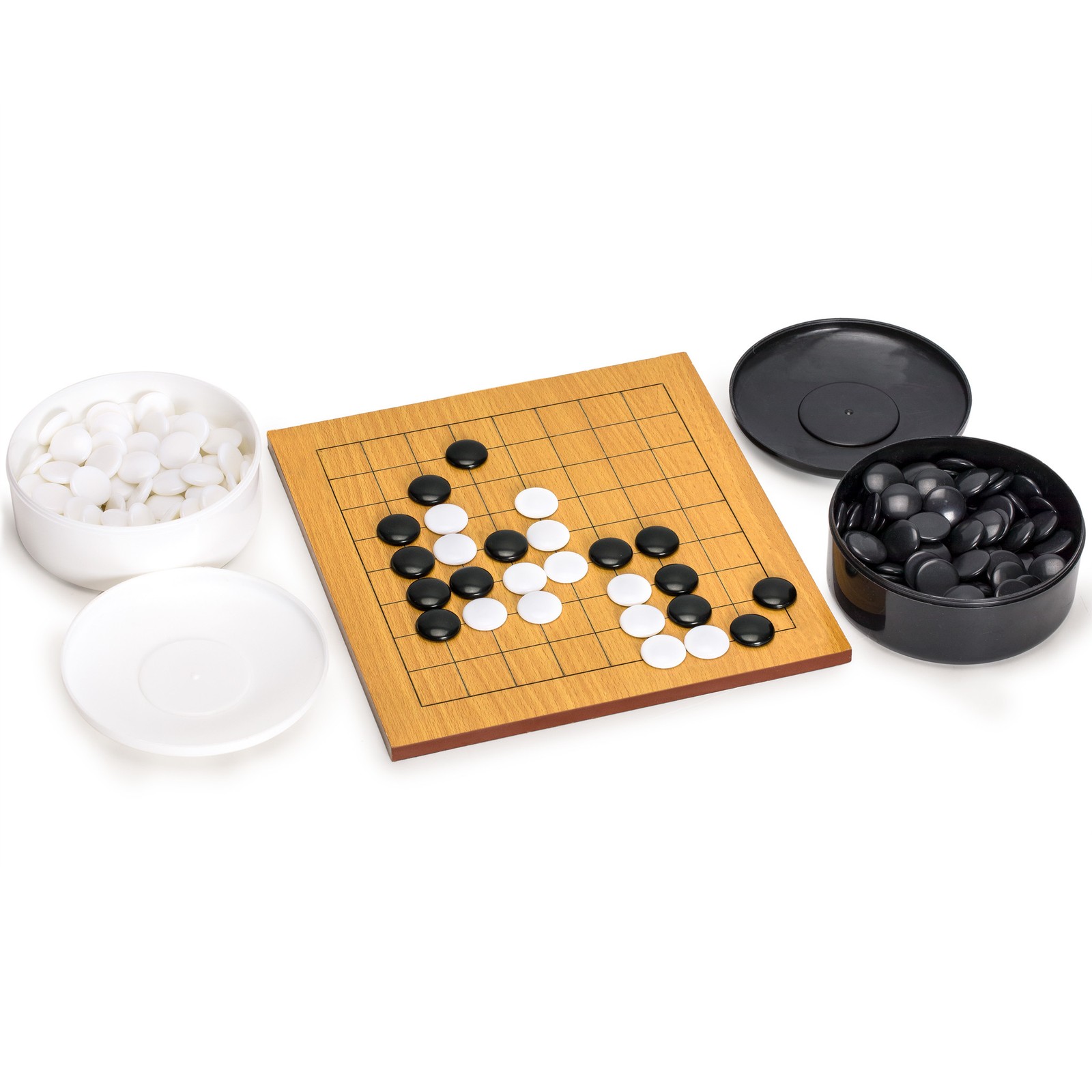 Beechwood Veneer 0.4" Etched 9x9 Go Game Set Board w/ Single Convex Stones