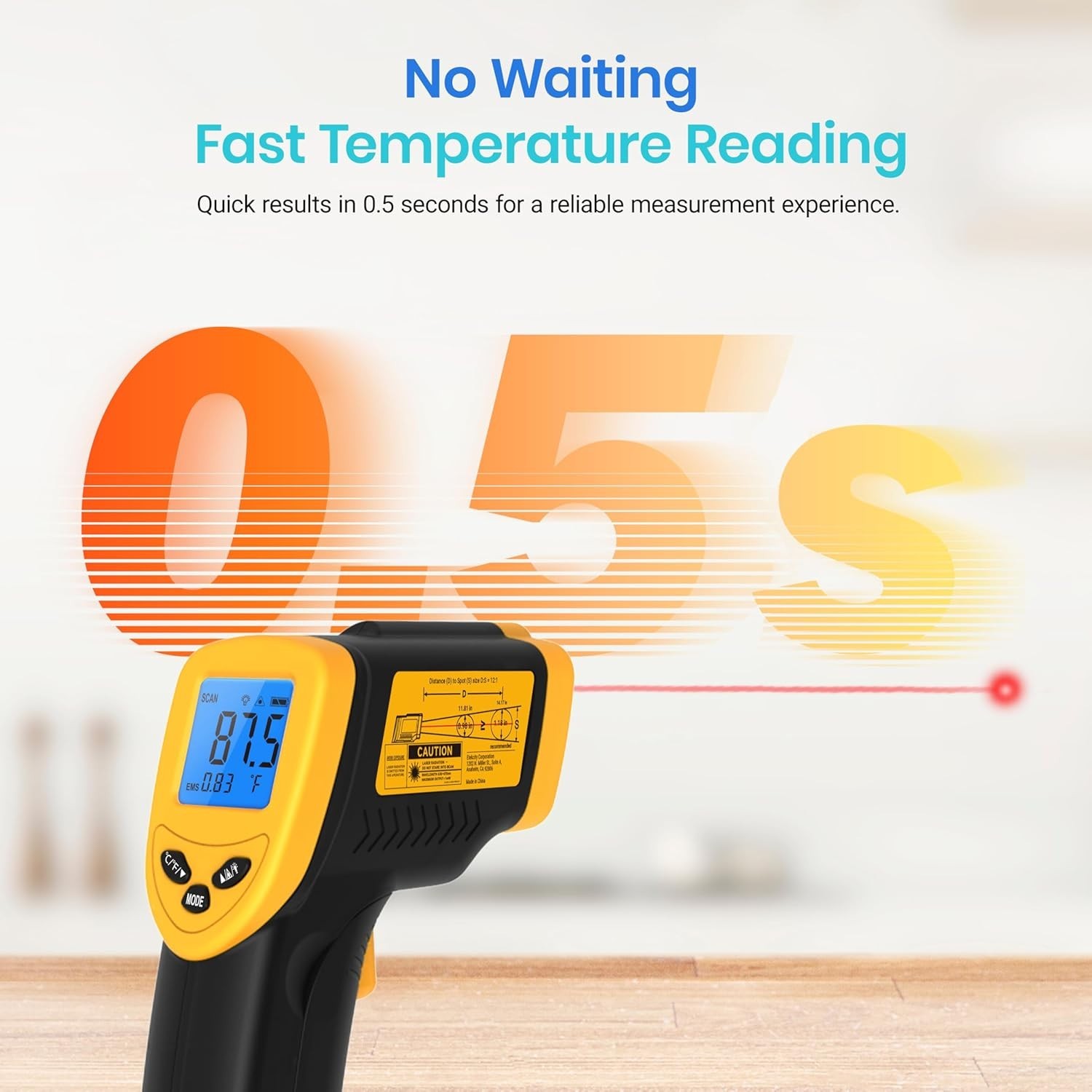 Versatile Non-Contact Temperature Gun for BBQ, Food, and Home Use - 12:1 Ratio