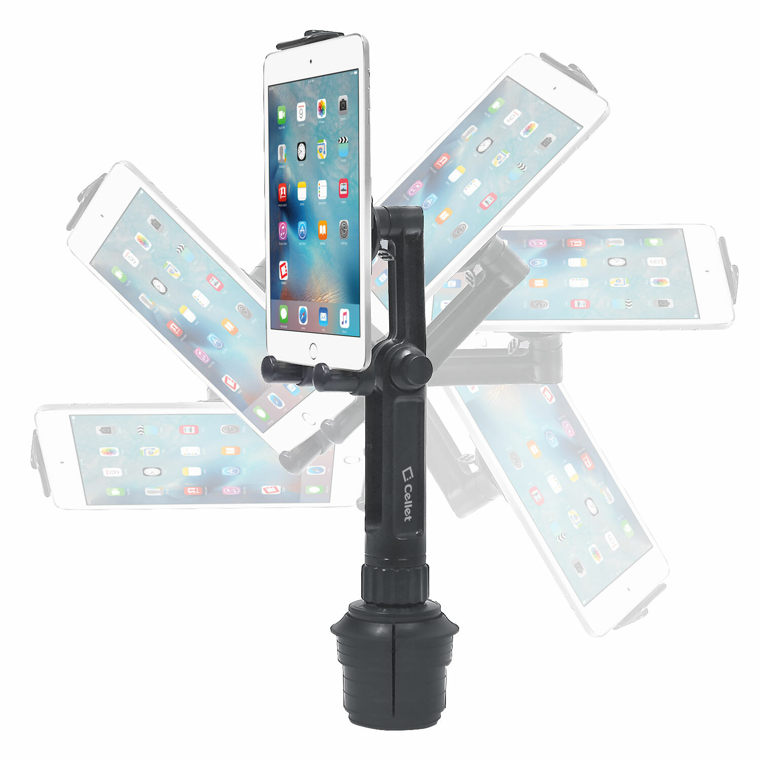 Tablet Cup Holder Mount- Apple iPad Pro Air Mini Galaxy Tab S7 S6 S5e A7 A6
