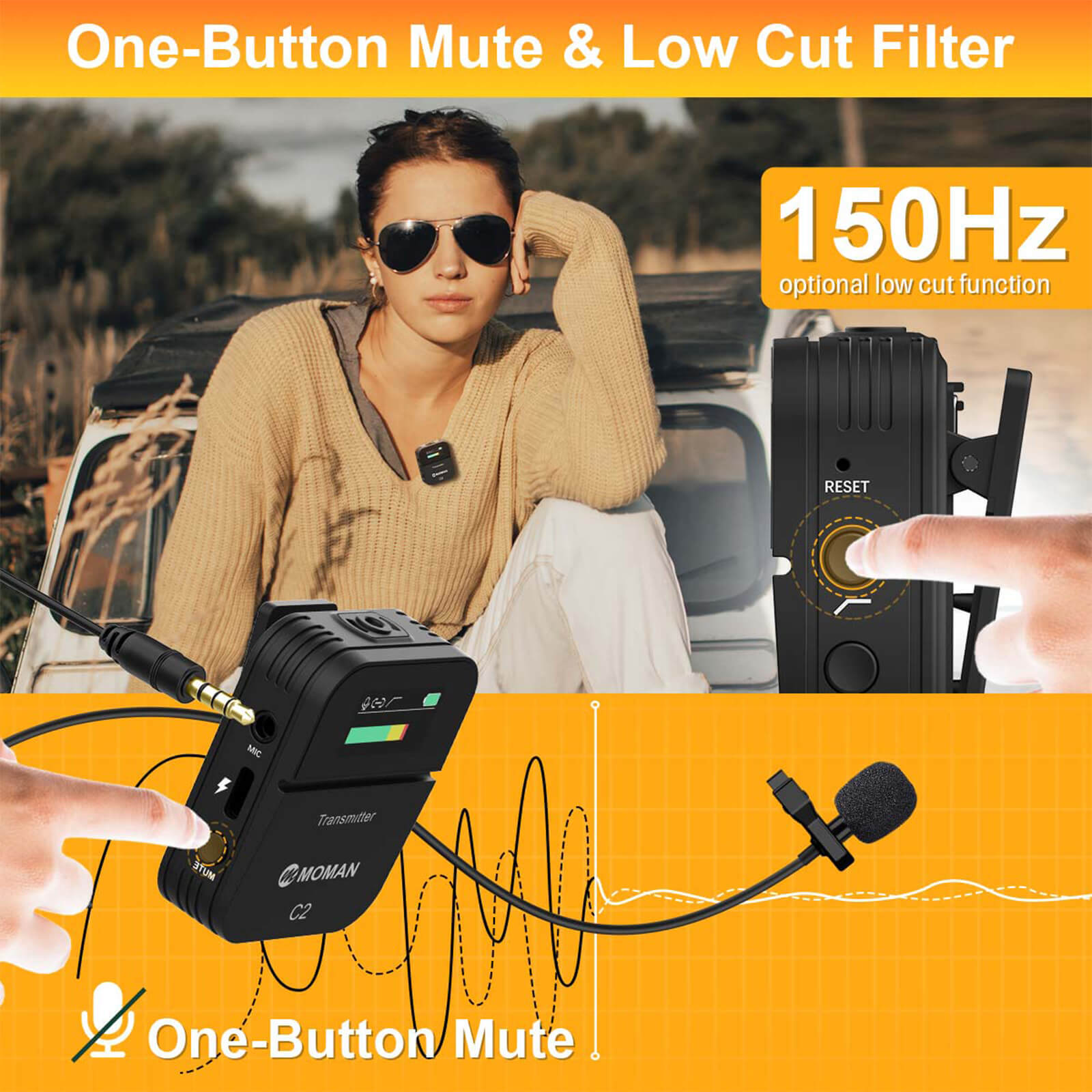 MOMAN C2 Wireless 2.4GHz Lavalier Microphone System For Camera Phone Vlogging