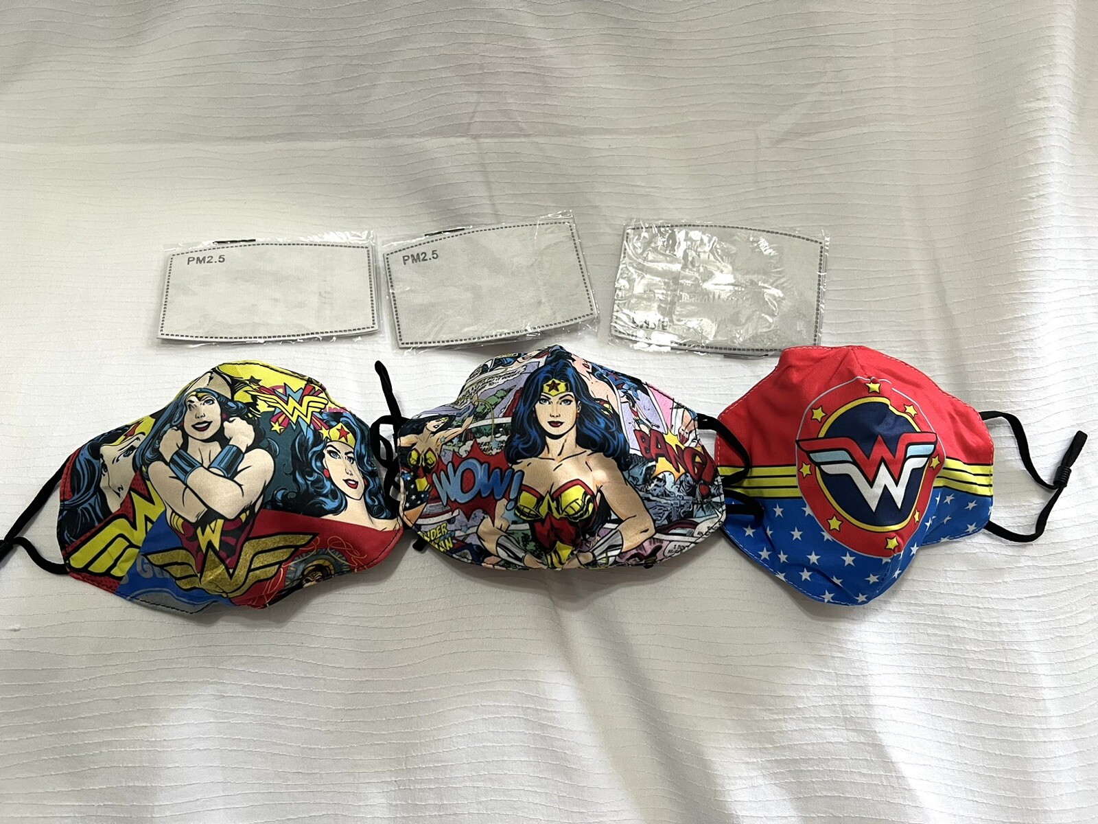 3 Wonder Woman Face Mask Adult Masks with asjustable straps & 6 PM2.5 filters