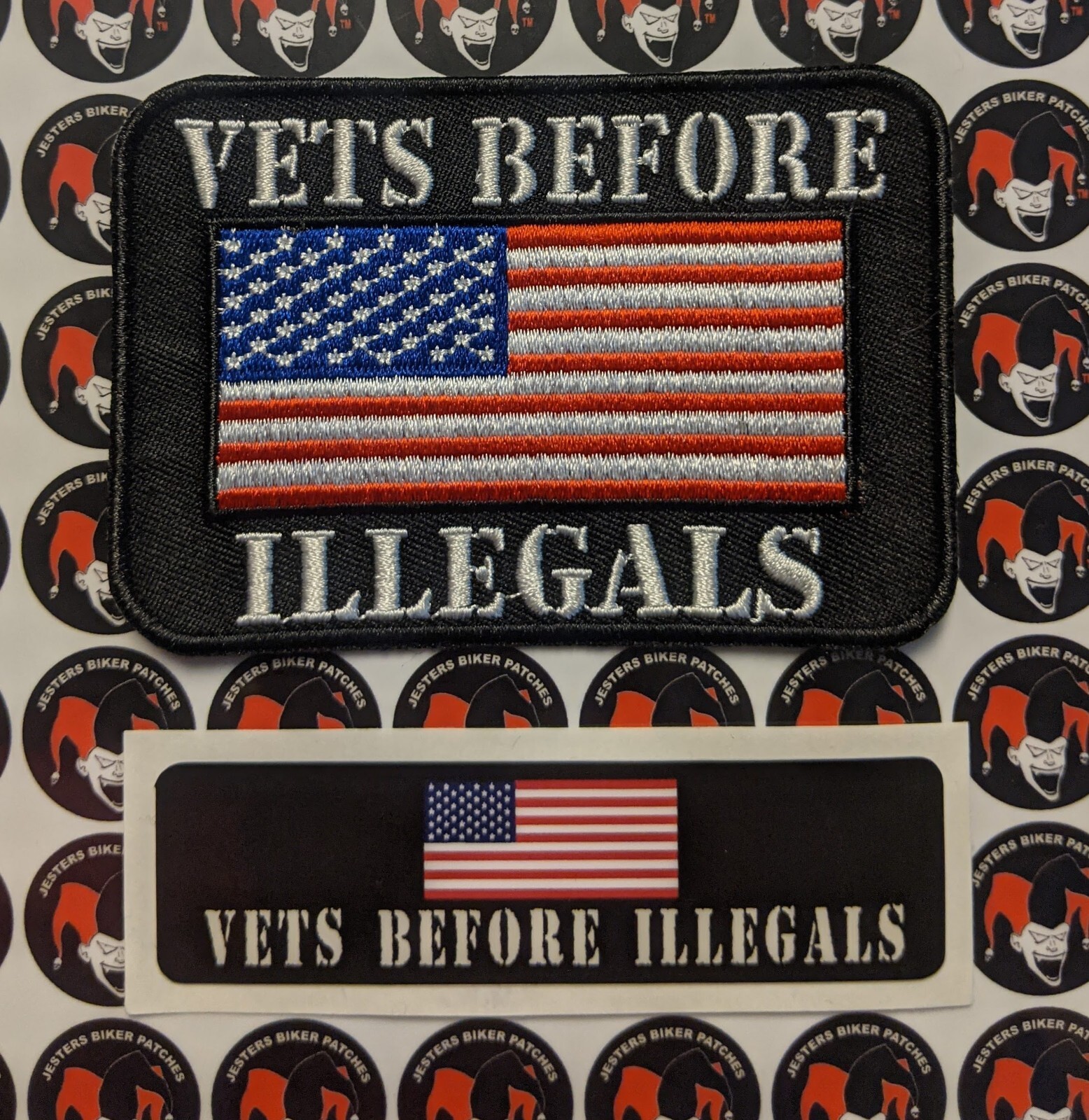 Vets Before Illegals Embroidered Patch with Sticker