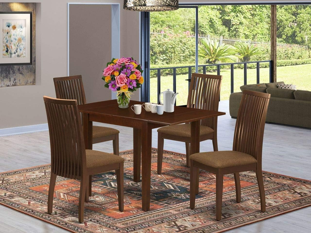 NDIP5-MAH-C 5 Piece Dining Table Set Includes a Rectangle Kitchen Table with Dro