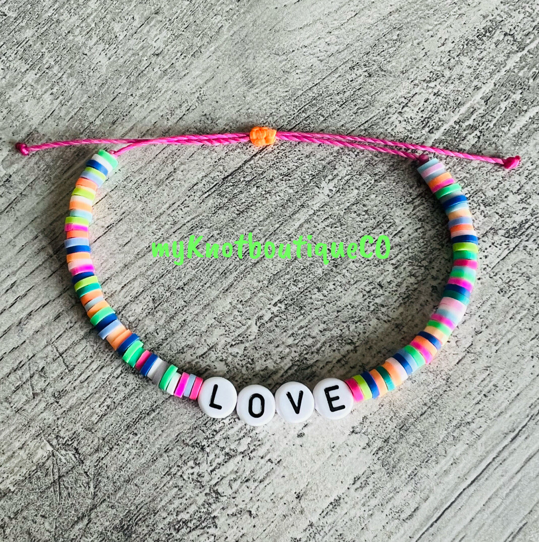 Waterproof Adjustable Beaded Bracelet, Beach, Stackable, Word LOVE