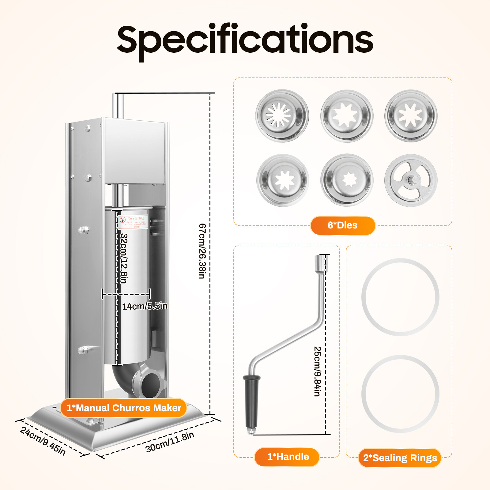5L Commercial Manual Churro Maker Machine +4 Nozzles Fit Restaurant Home