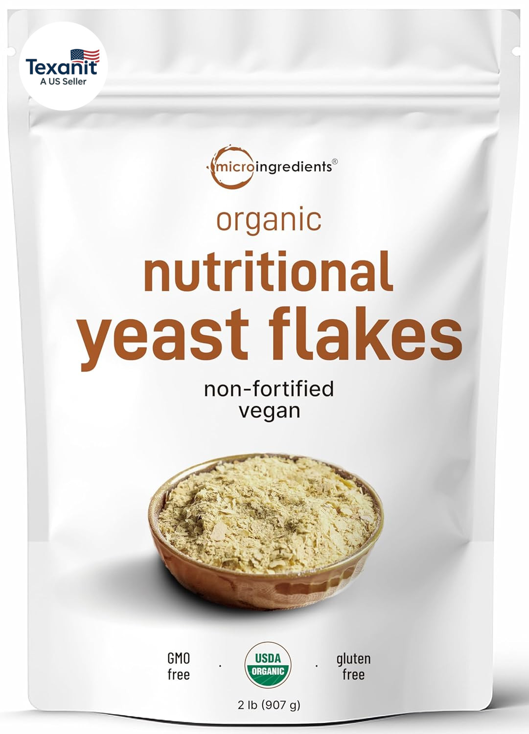 Organic Non-Fortified Nutritional Yeast Flakes, 2 Pounds | Vegan Protein, B Vita