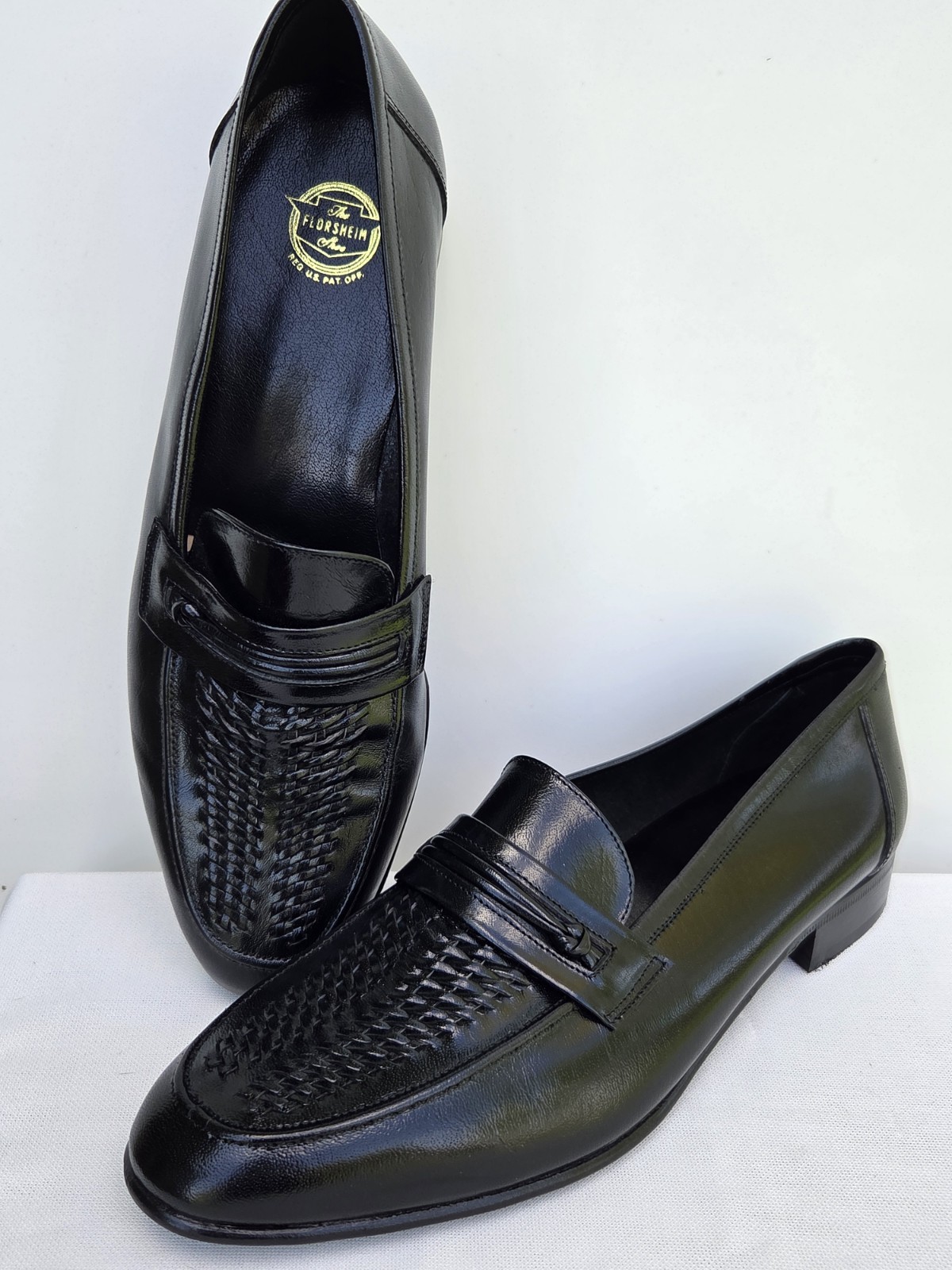 Florsheim Basket Weave Black Leather Loafers Men's Dress Shoes Size 10
