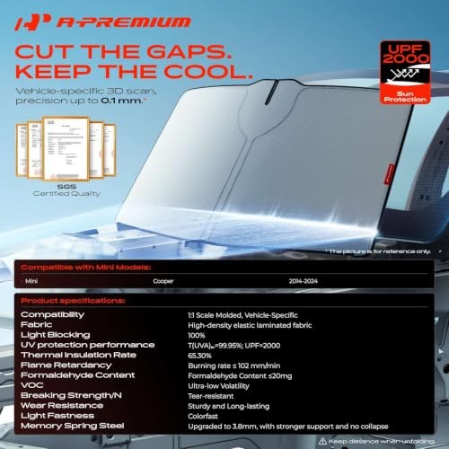 Windshield Sun Shade for Mini Cooper 2014-2024 - Foldable Sun - Compatible