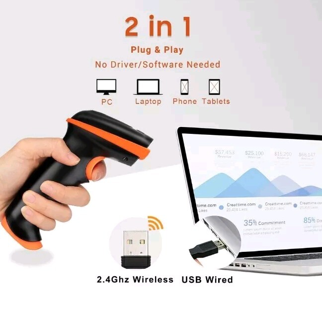 Tera Barcode Scanner 2D Wireless Wired with Battery Level Indicator 1D 2D QR...