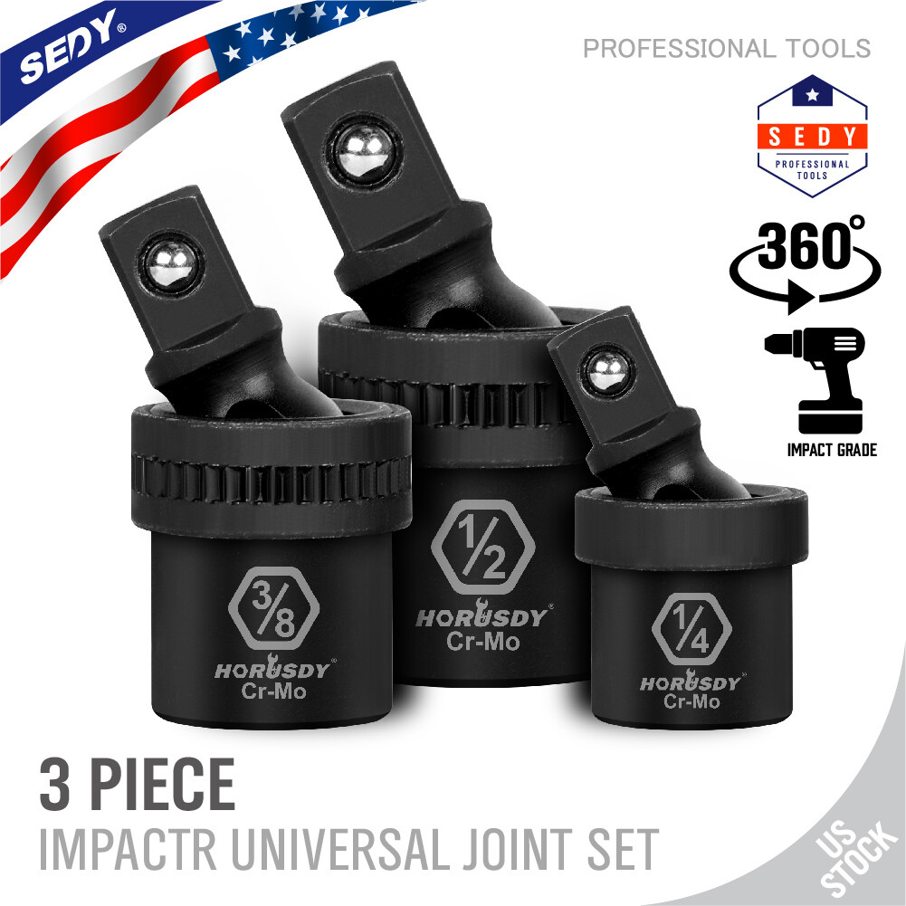 3pc Universal Impact Joint Socket Adapter Set 1/4" 3/8" 1/2" Drive U-Joints