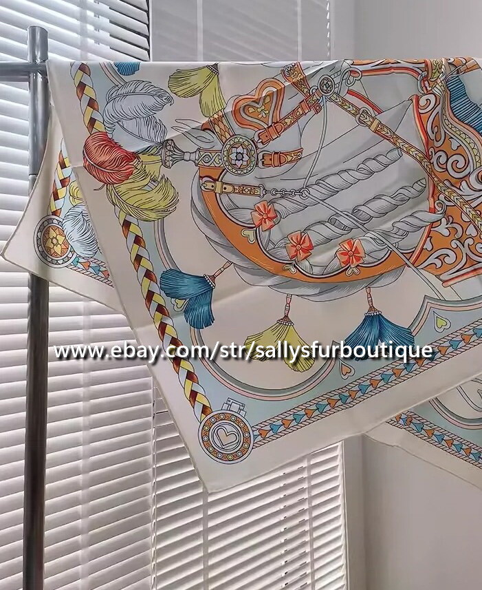 Sallys 18 Momme Twill Silk Wrap Scarf Feather Horse Print Double Face Shawl 35"