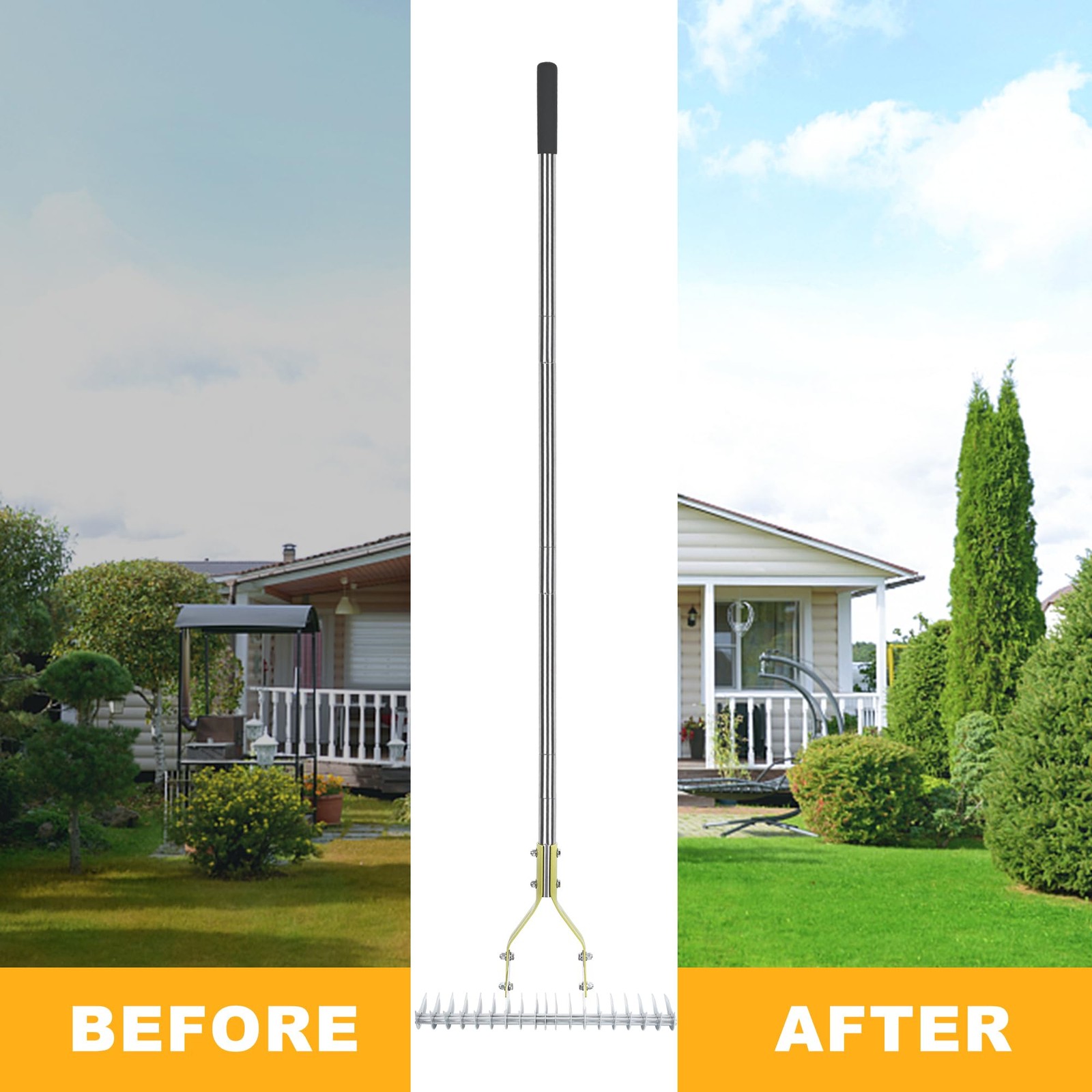 Thatch Rake Dethatcher - 15-Inch Wide Lawn Rake for Dead Grass Removal, Stain...