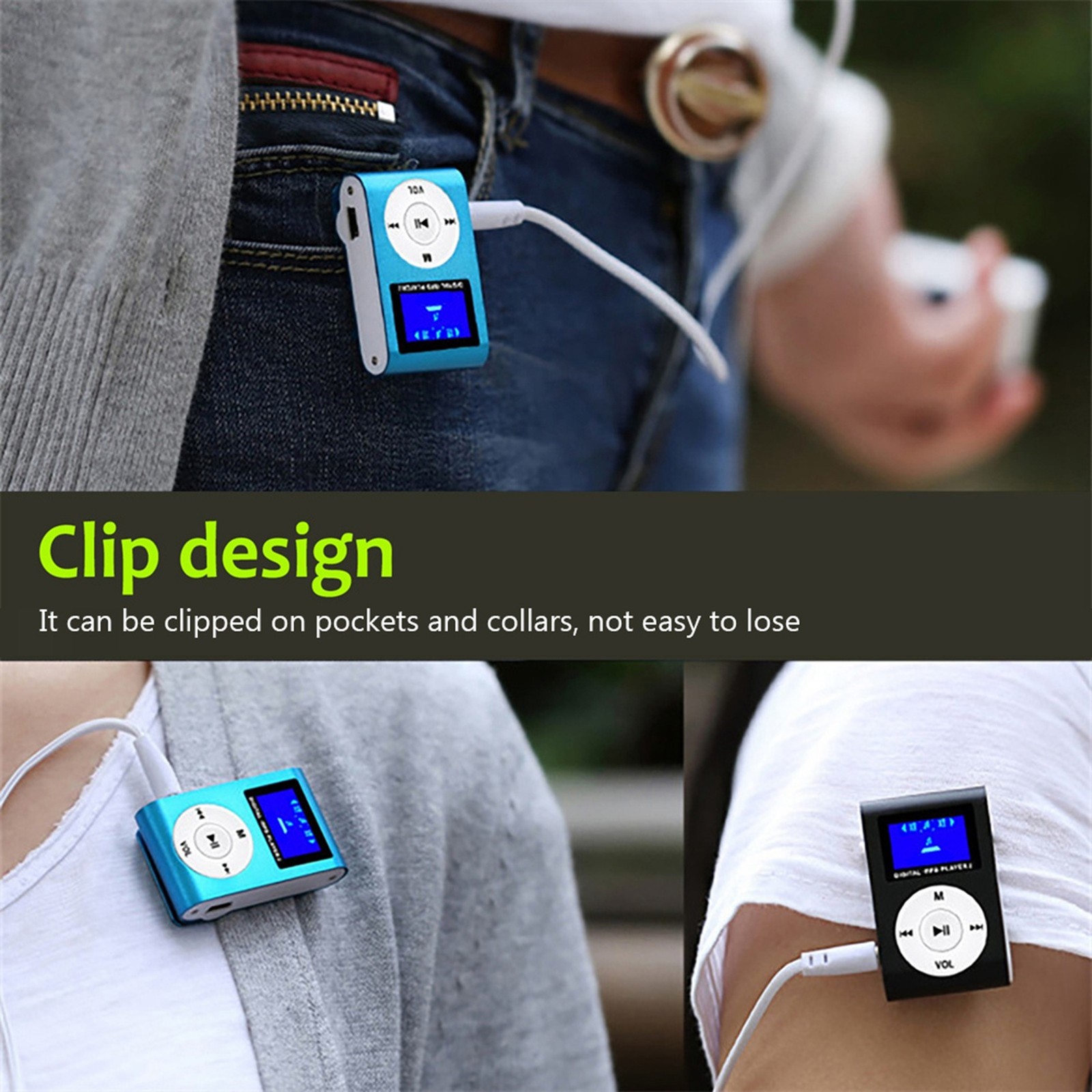 Mini Portable MP3 Music Player Metal Clip-on MP3 Player With LCD Screen VLGK