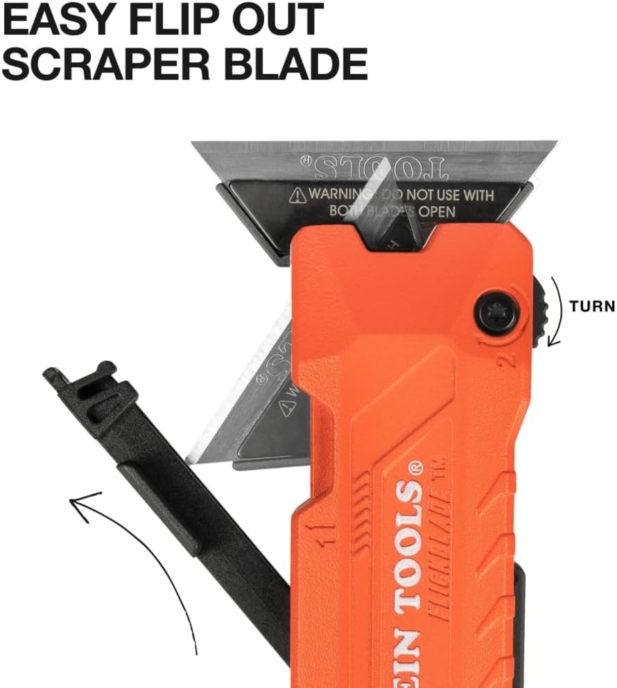 Klein Tools 44306 FLICKBLADE 2-in-1 Folding Utility Knife and Scraper with Built