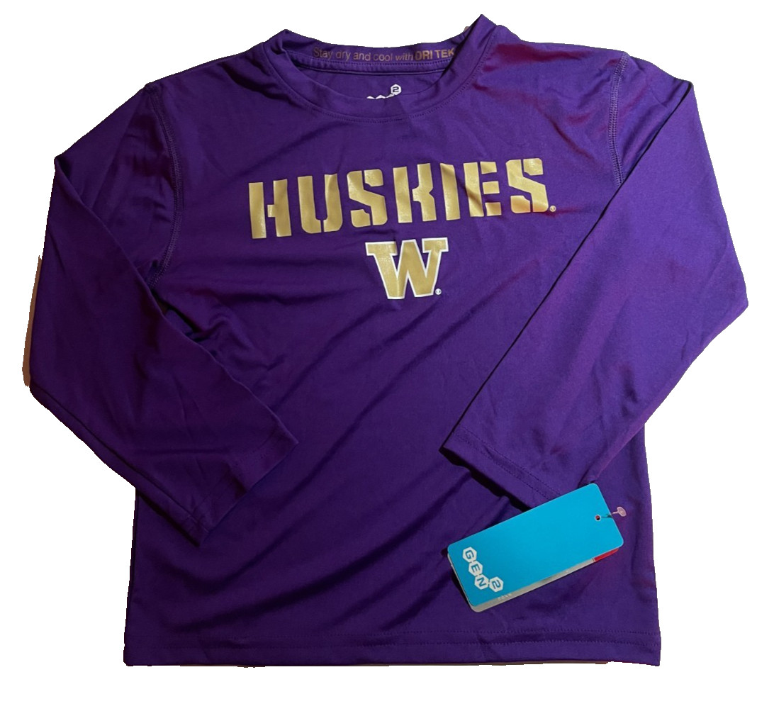 Washington Huskies Youth Long Sleeve Shirt GEN2 Dri-Tek Size M 5/6, S(4) NEW