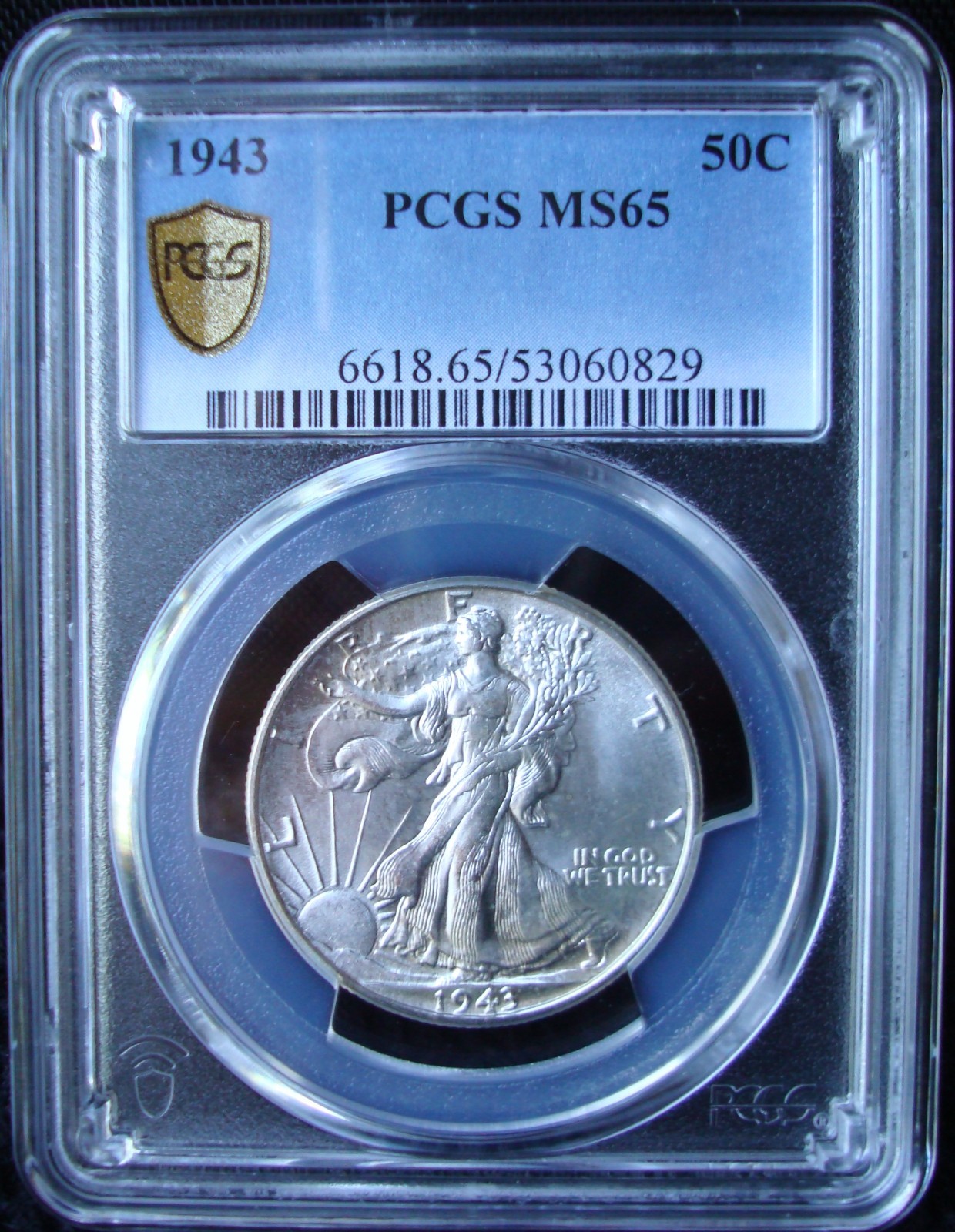 1943 Walking Liberty Silver Half Dollar - PCGS MS 65 - Gold Shield