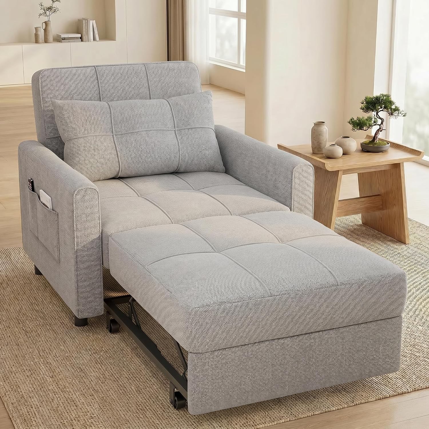 Sofa Bed Chair 3 in 1 Convertible Pullout Single Sleeper Chair Bed W/ Adjustable